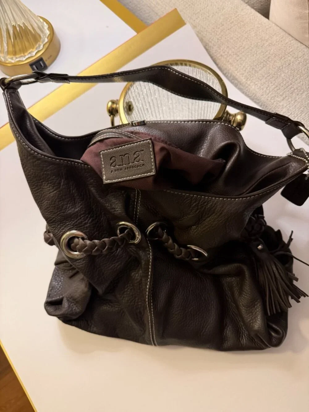Vintage a.n.a. (A New Approach) Slouchy Chocolate Brown Leather Hobo Bag